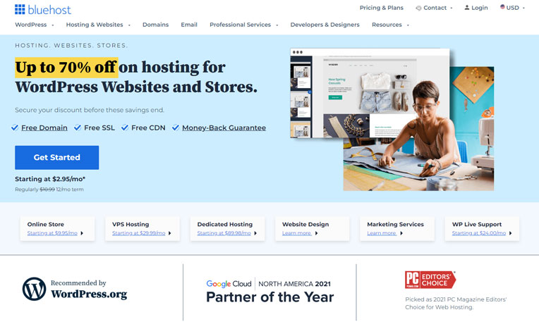 bluehost homepage screenshot